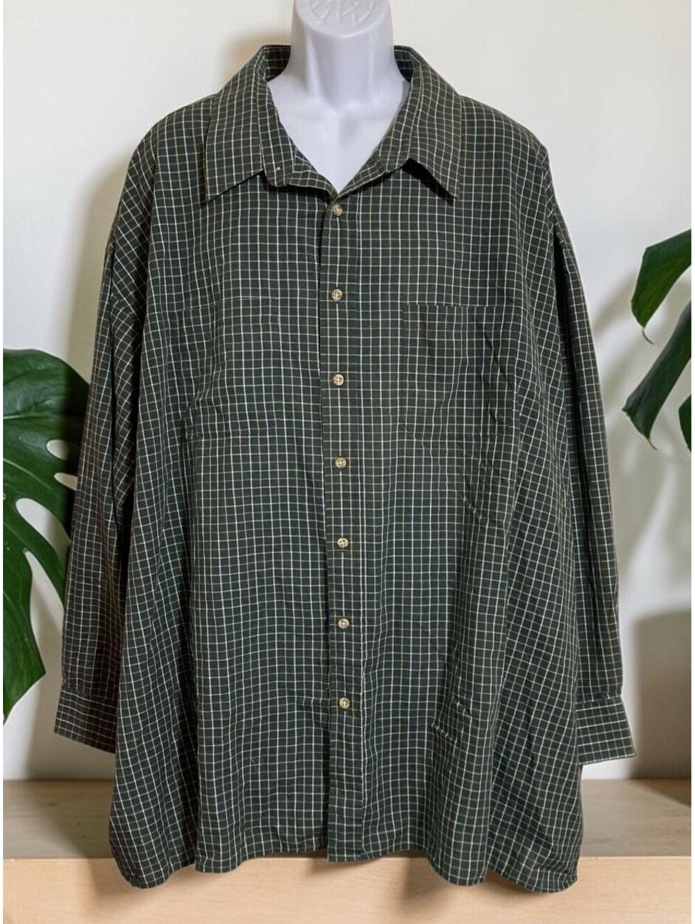Menās Fox Fire Green Checked Long Sleeve Button Up Casual/Dress Shirt Sz 5X